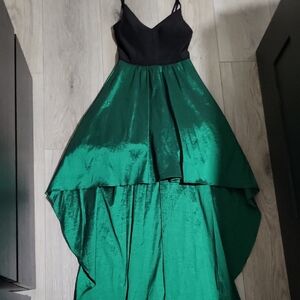 Betsy Adam Elegant Black and Green High Low Dress